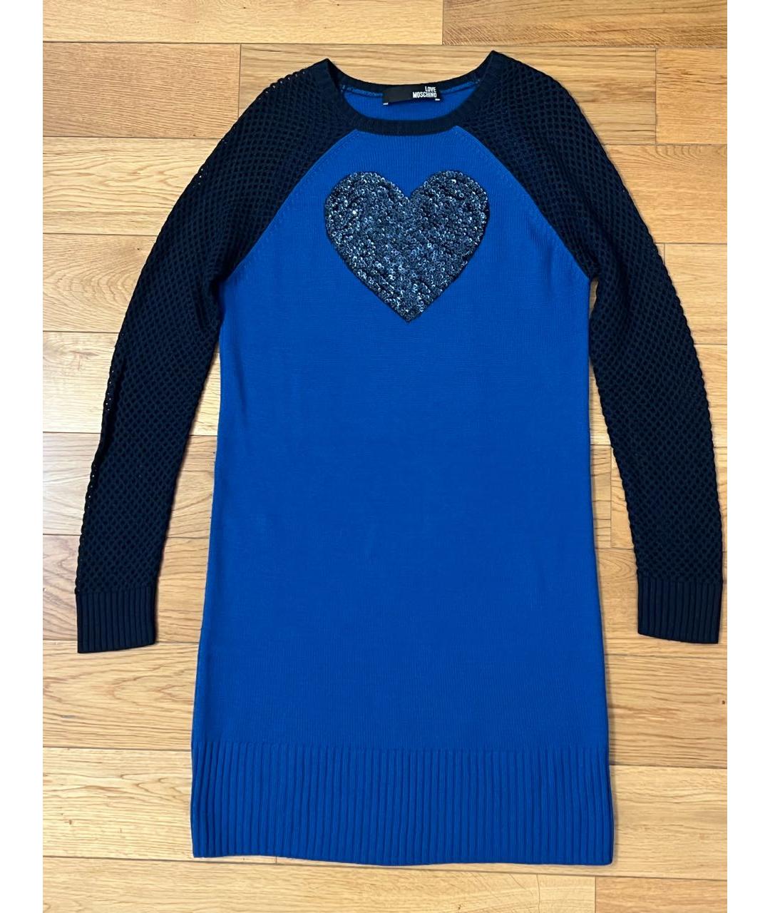 LOVE MOSCHINO Синее шерстяное платье, фото 4