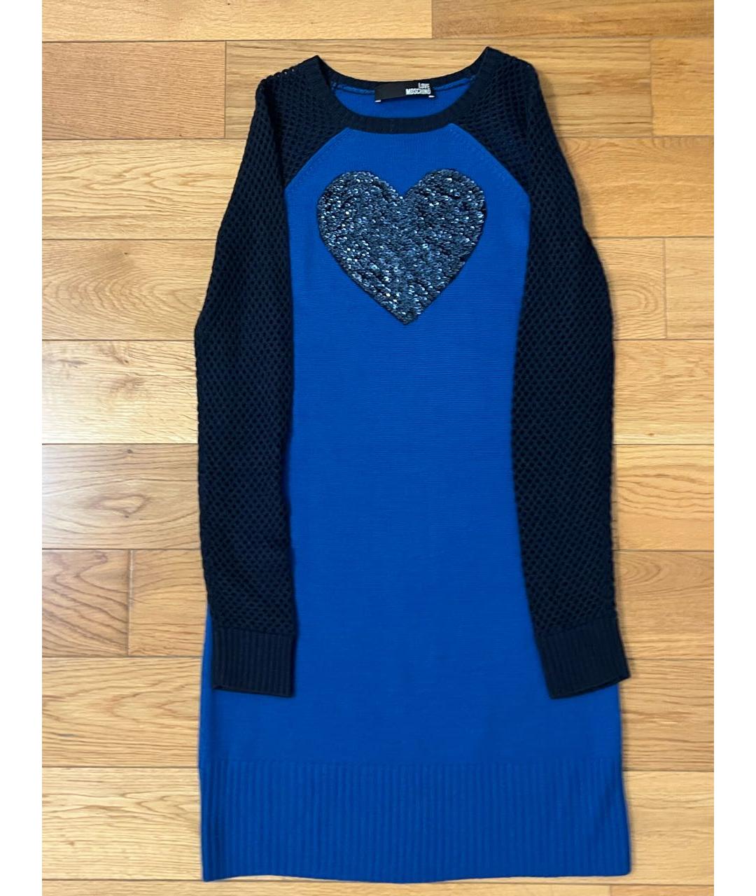 LOVE MOSCHINO Синее шерстяное платье, фото 2