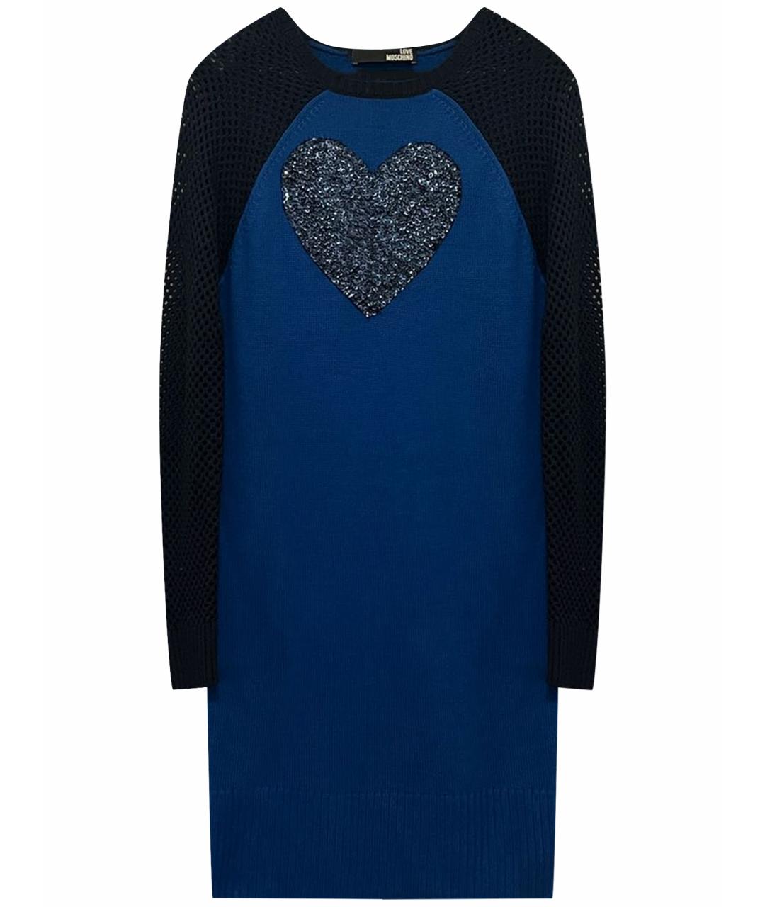 LOVE MOSCHINO Синее шерстяное платье, фото 1