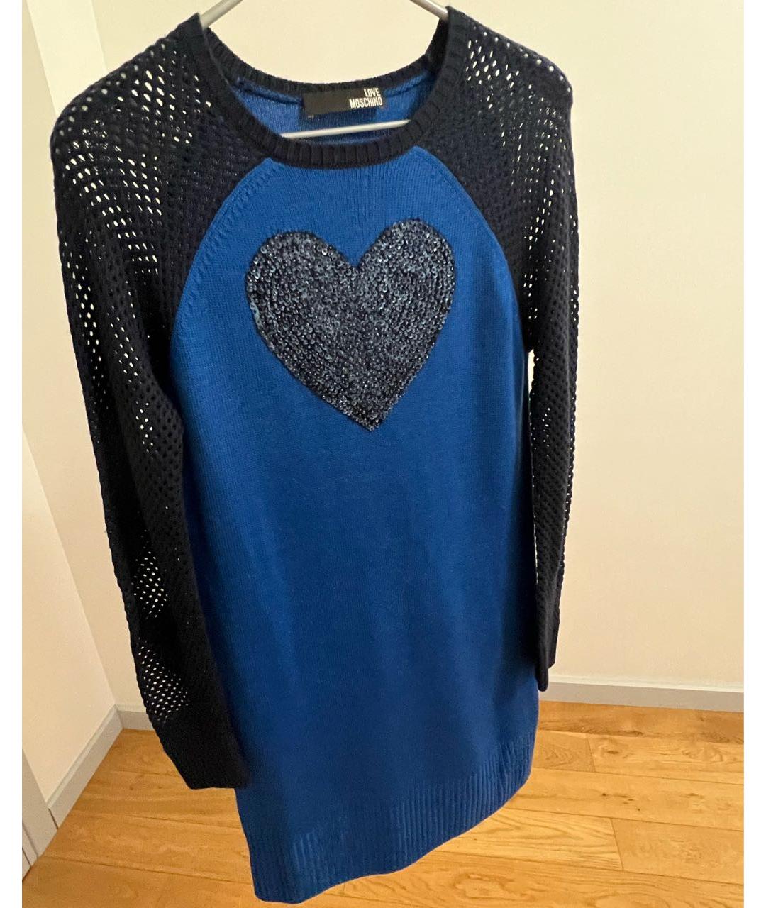 LOVE MOSCHINO Синее шерстяное платье, фото 6