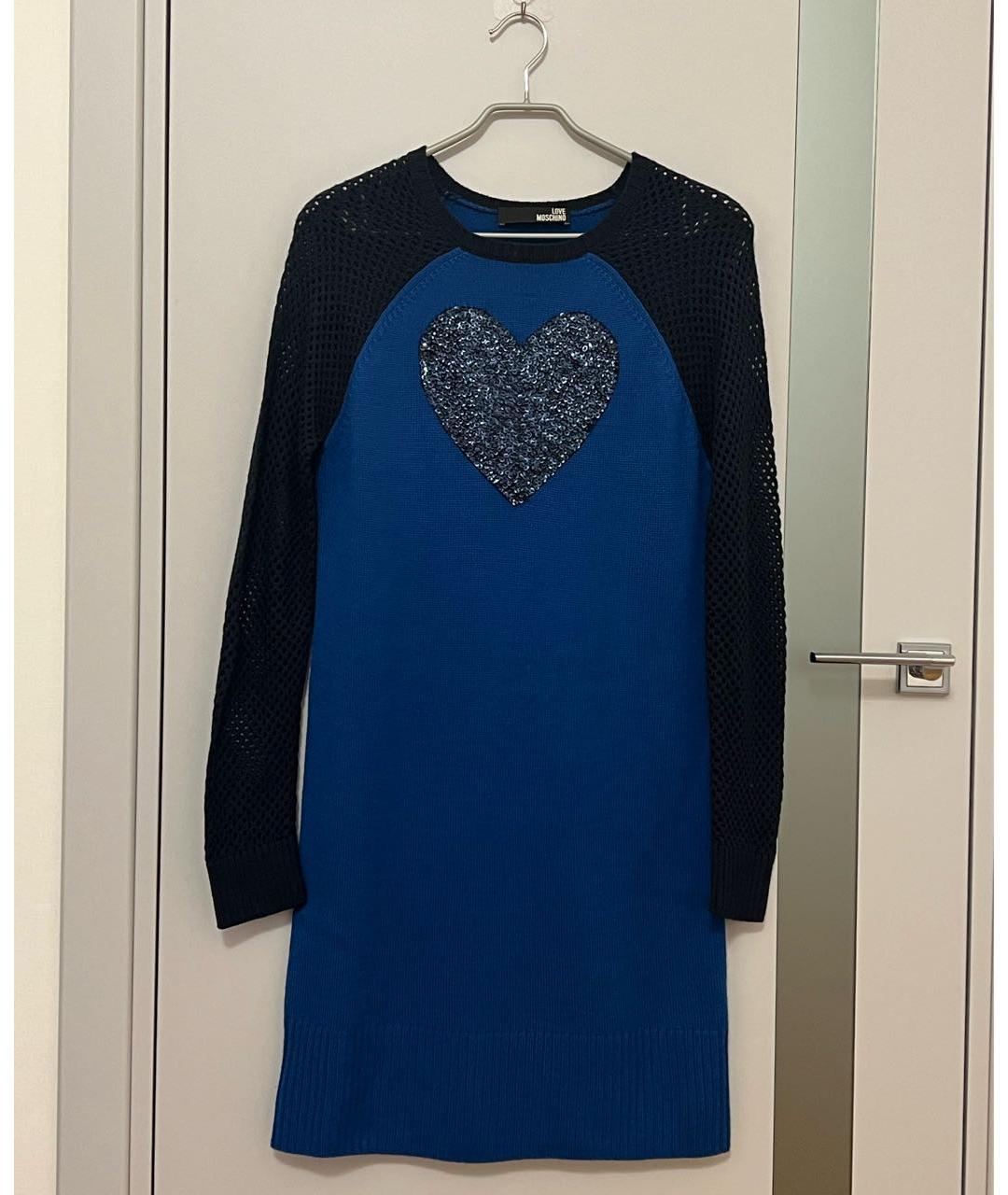 LOVE MOSCHINO Синее шерстяное платье, фото 9