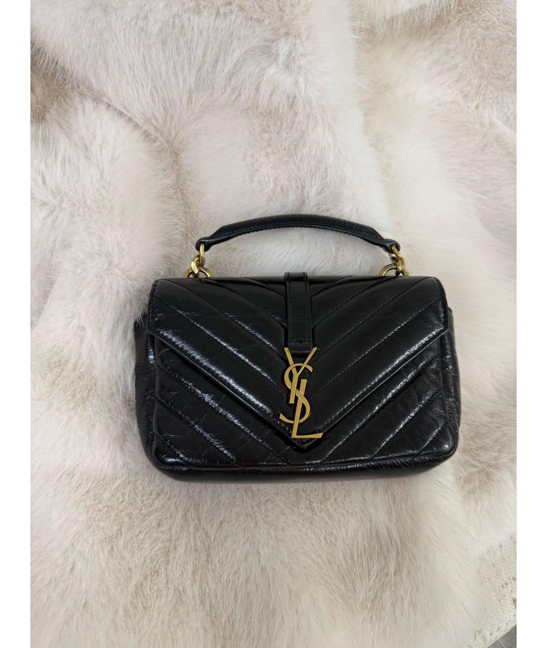 SAINT LAURENT Черная кожаная сумка через плечо, фото 2