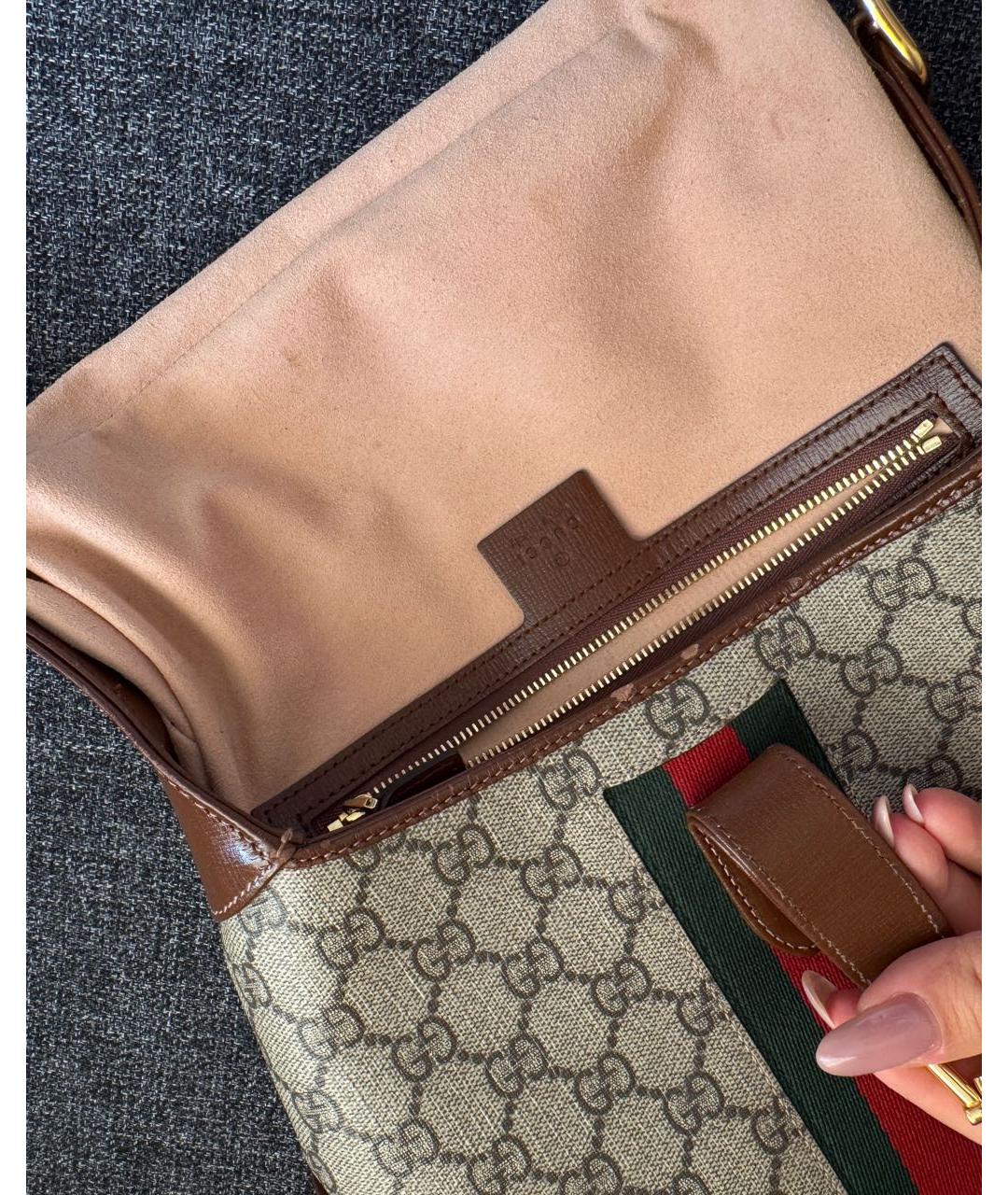 GUCCI Коричневая кожаная сумка через плечо, фото 3