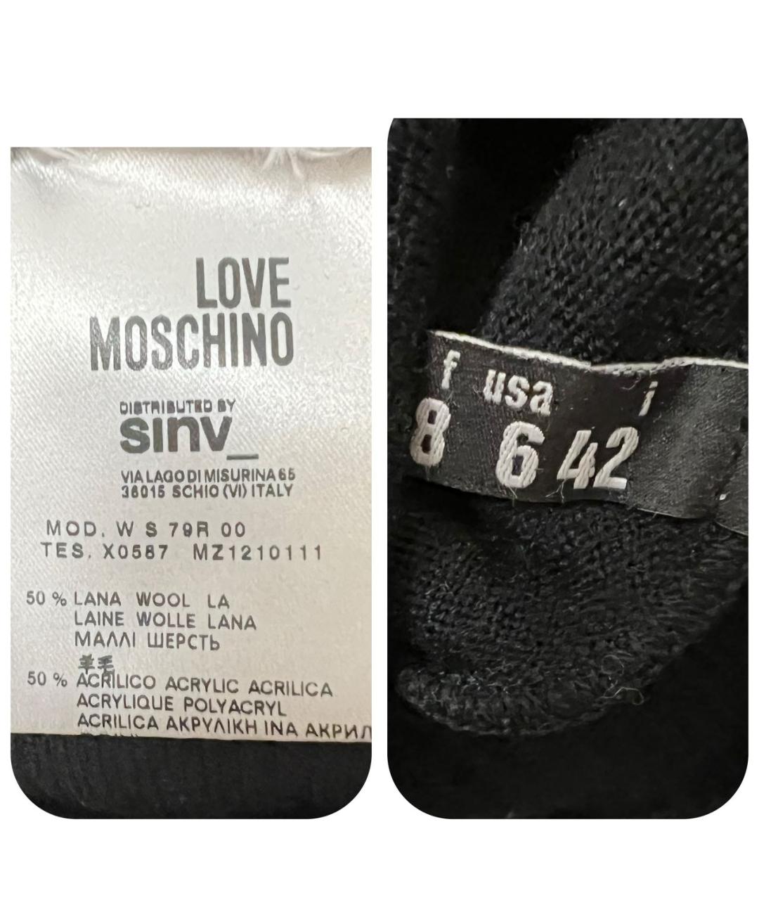 LOVE MOSCHINO Черное шерстяное повседневное платье, фото 6