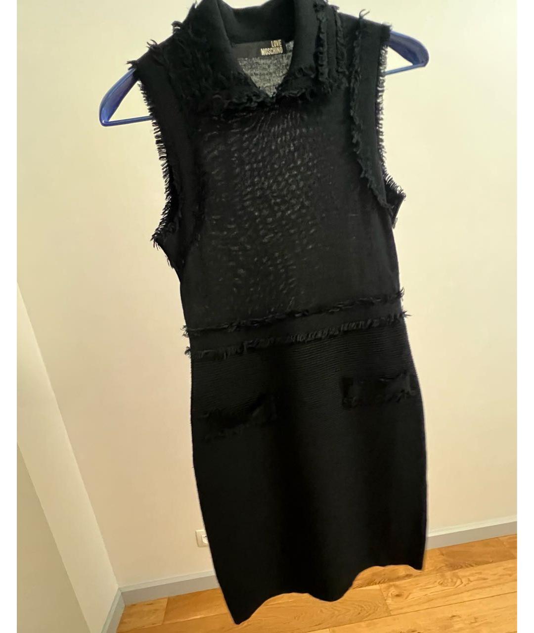 LOVE MOSCHINO Черное шерстяное повседневное платье, фото 4