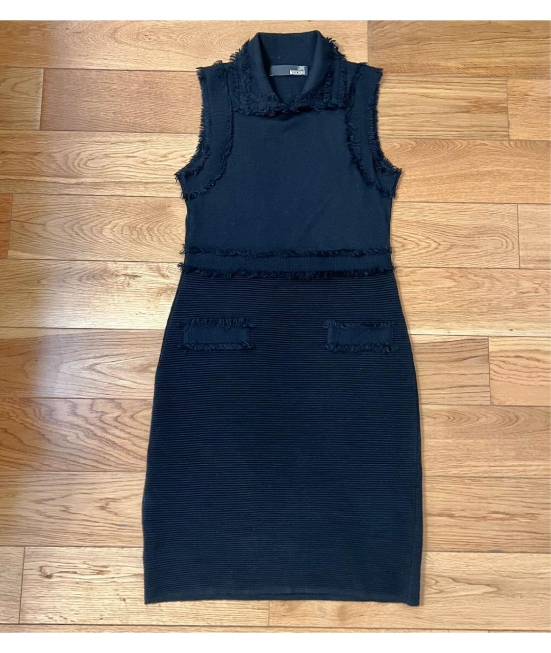 LOVE MOSCHINO Черное шерстяное повседневное платье, фото 7