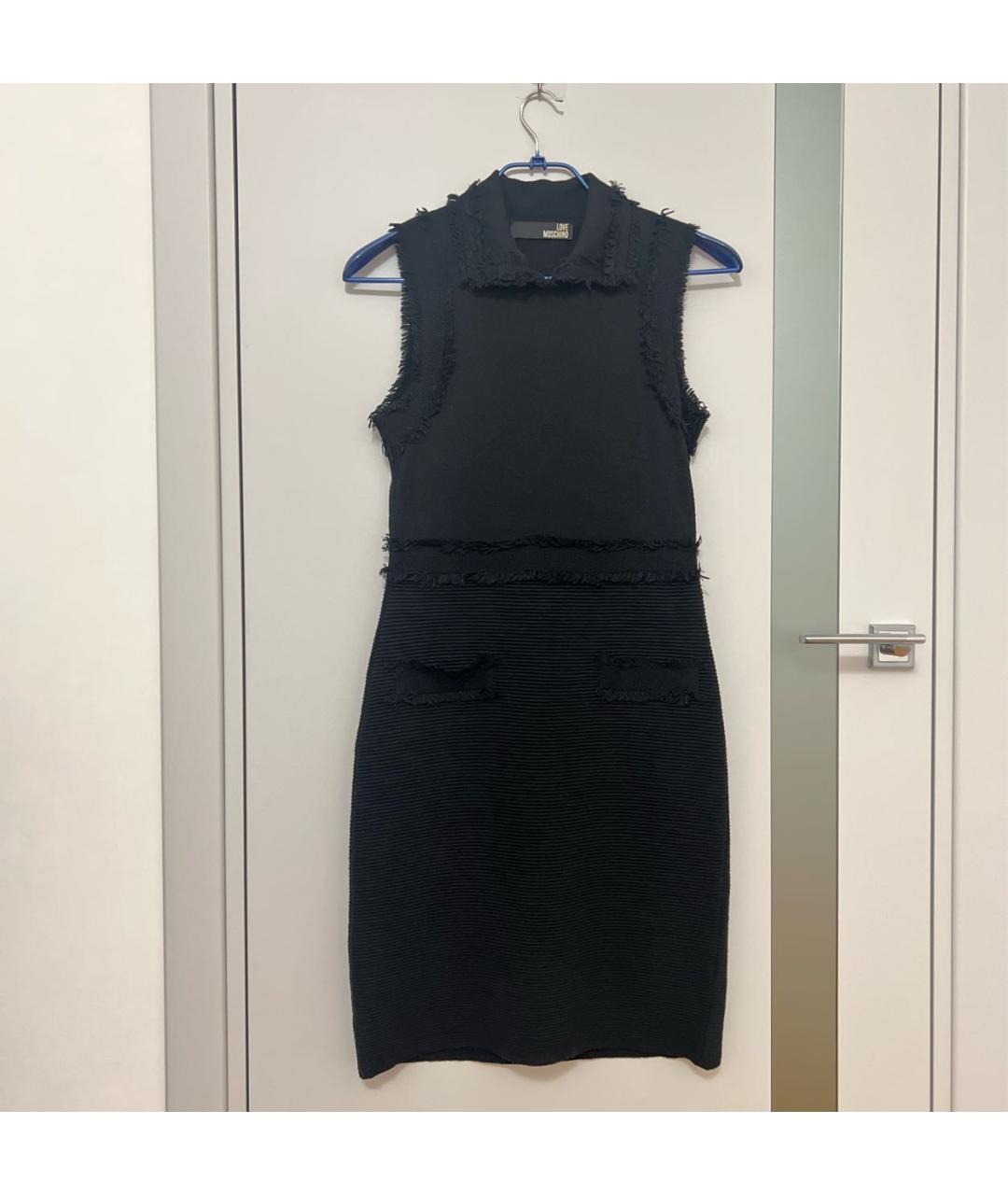 LOVE MOSCHINO Черное шерстяное повседневное платье, фото 2