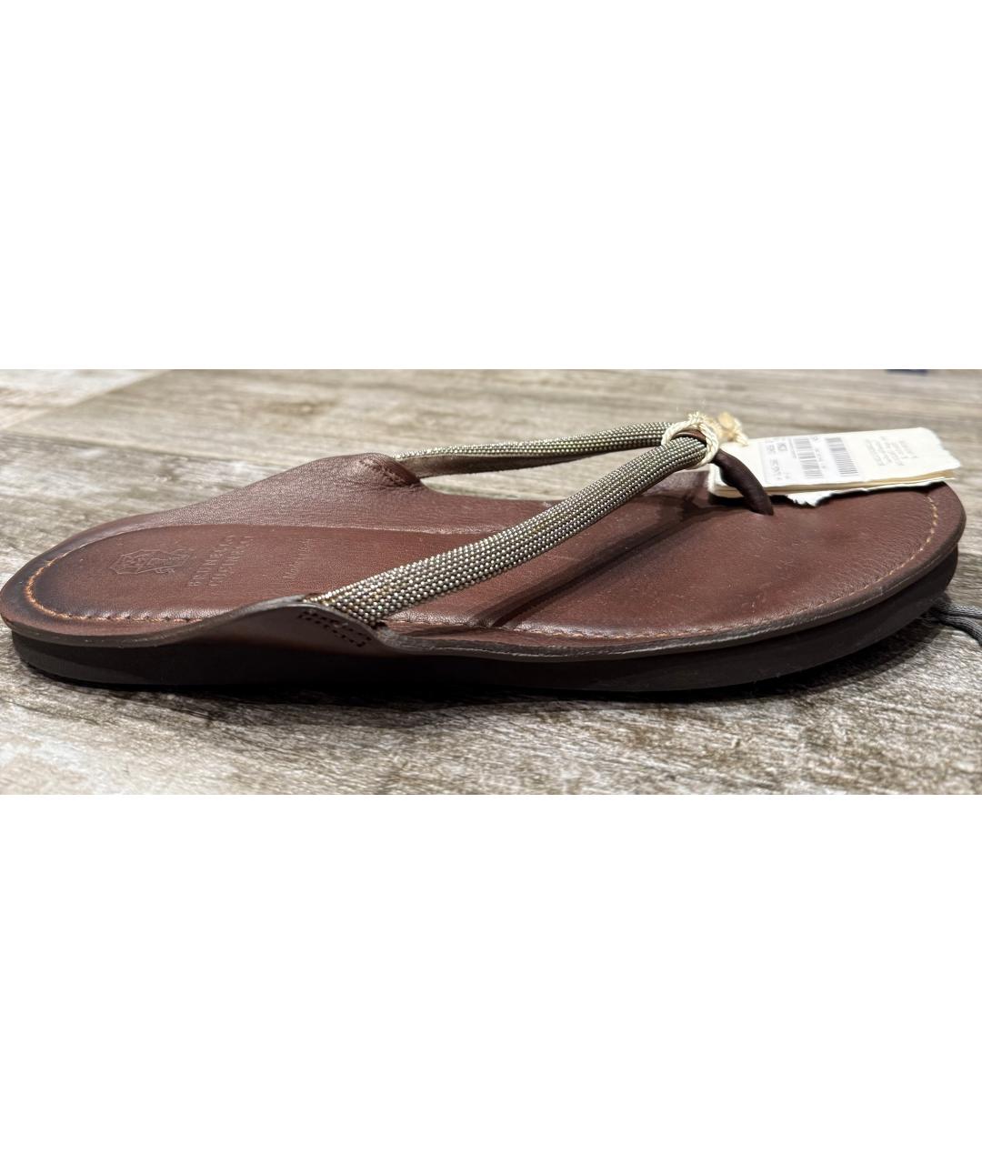 BRUNELLO CUCINELLI Коричневые кожаные шлепанцы, фото 9