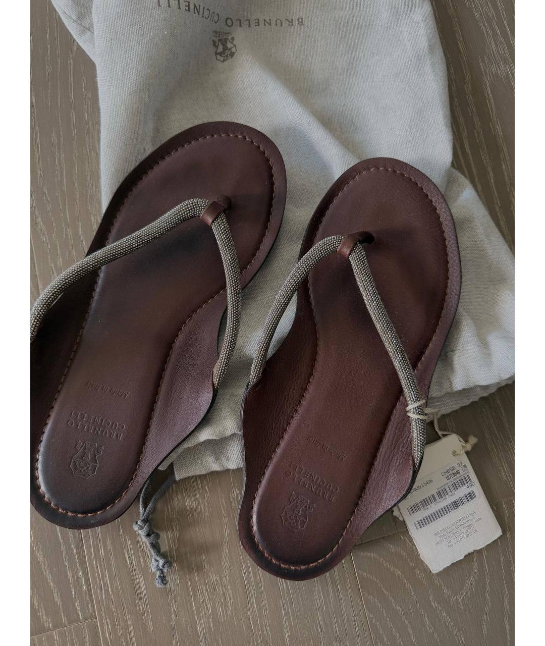 BRUNELLO CUCINELLI Коричневые кожаные шлепанцы, фото 3