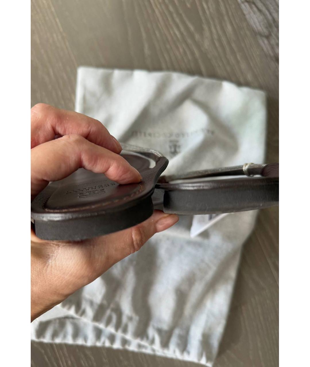 BRUNELLO CUCINELLI Коричневые кожаные шлепанцы, фото 8