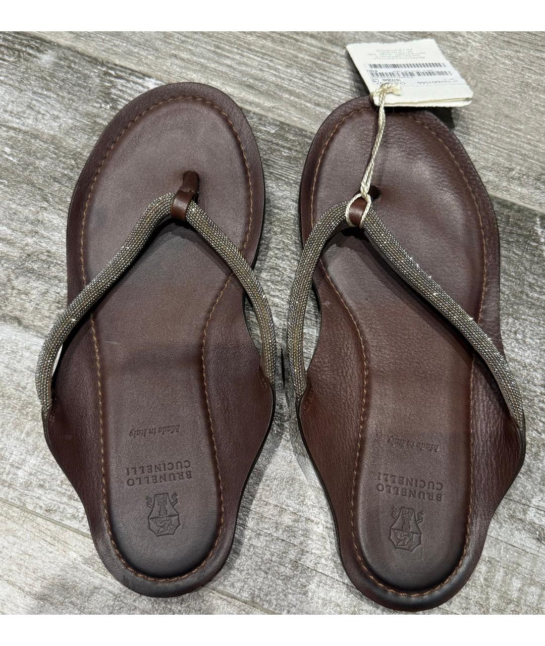 BRUNELLO CUCINELLI Коричневые кожаные шлепанцы, фото 2