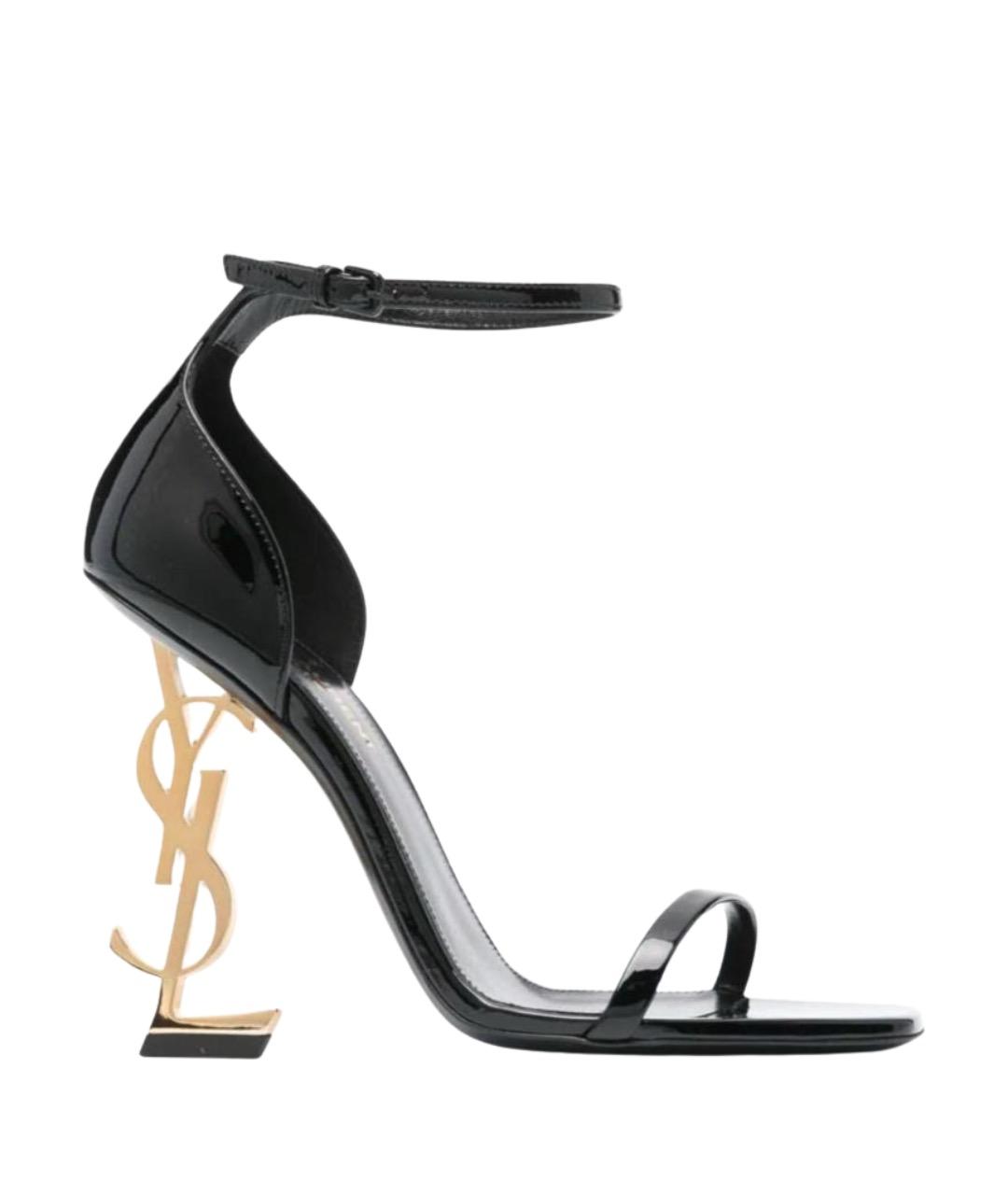 SAINT LAURENT Черные босоножки из лакированной кожи, фото 1