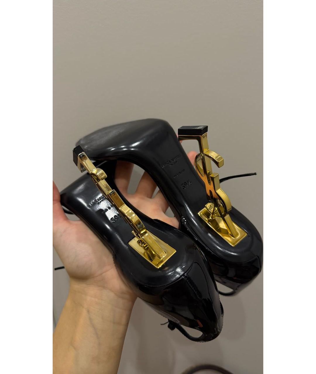 SAINT LAURENT Черные босоножки из лакированной кожи, фото 4