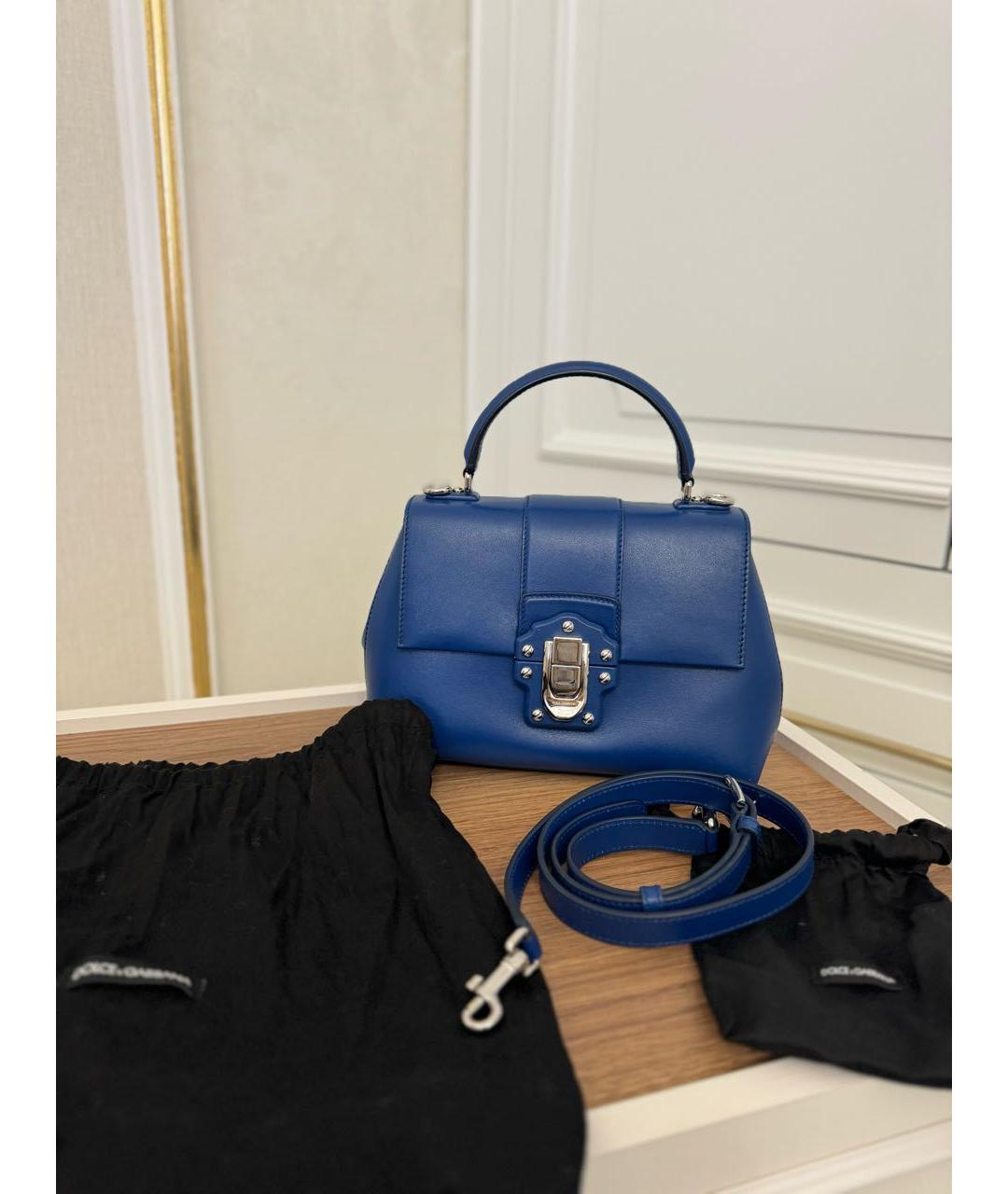 DOLCE&GABBANA Синяя кожаная сумка через плечо, фото 5