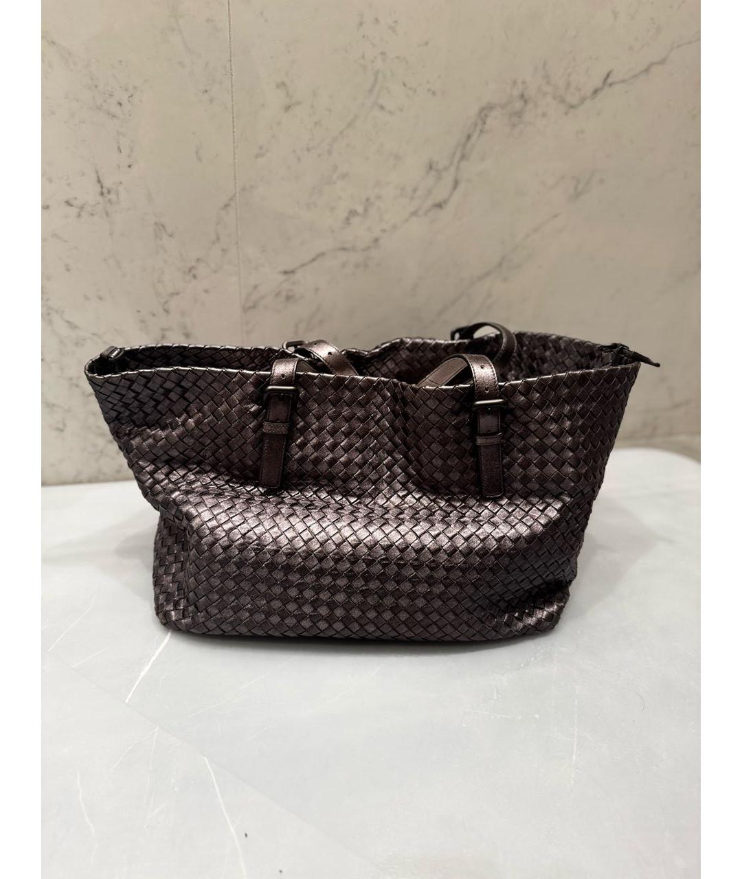 BOTTEGA VENETA Серебряная кожаная сумка тоут, фото 5