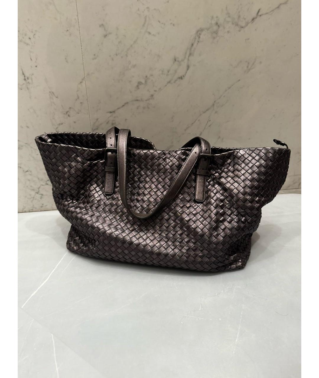 BOTTEGA VENETA Серебряная кожаная сумка тоут, фото 3