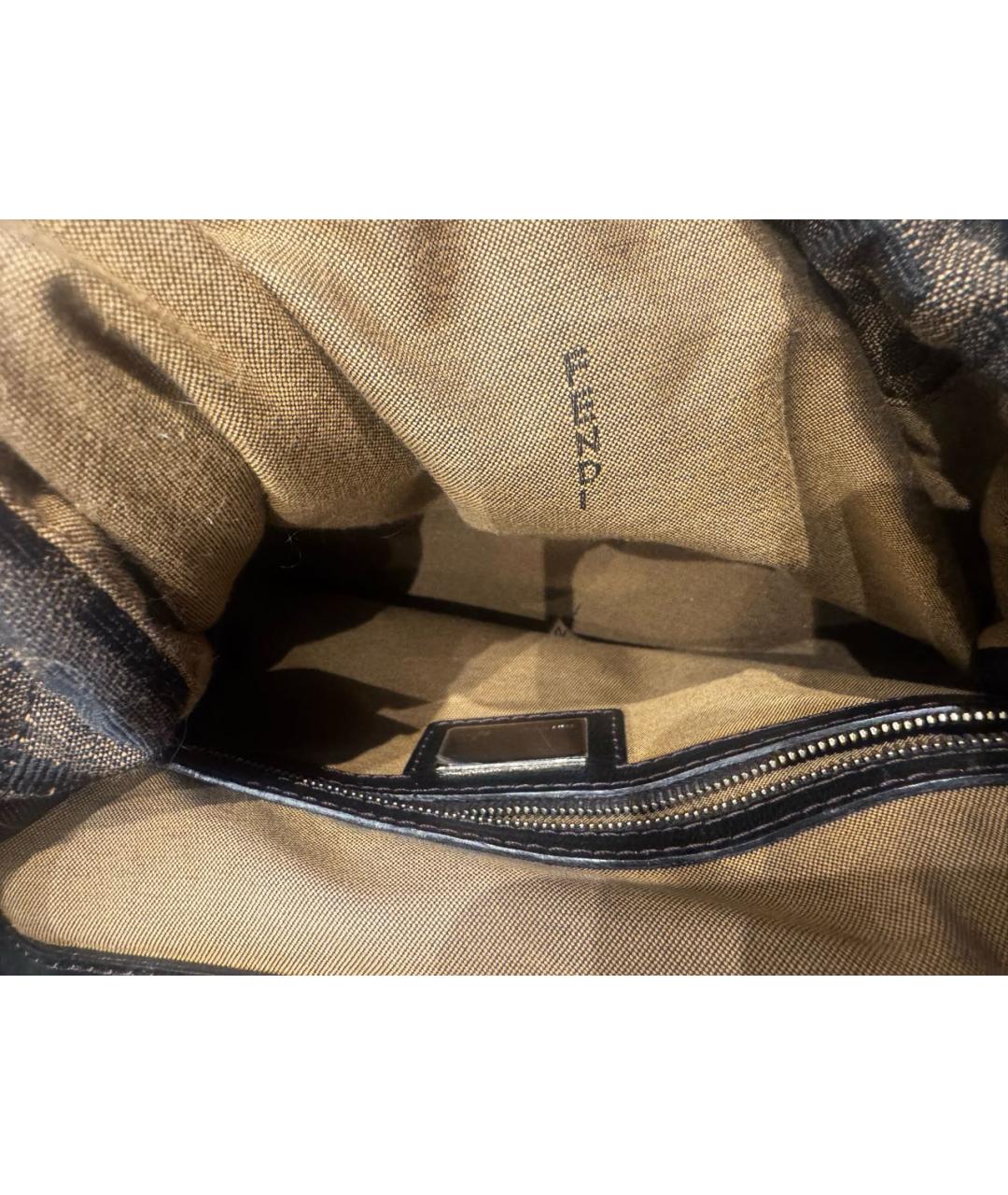 FENDI Коричневая тканевая сумка с короткими ручками, фото 4