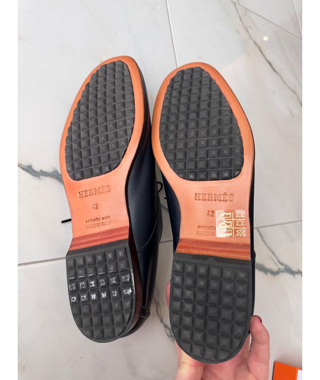 HERMES Темно-синие кожаные туфли, фото 4