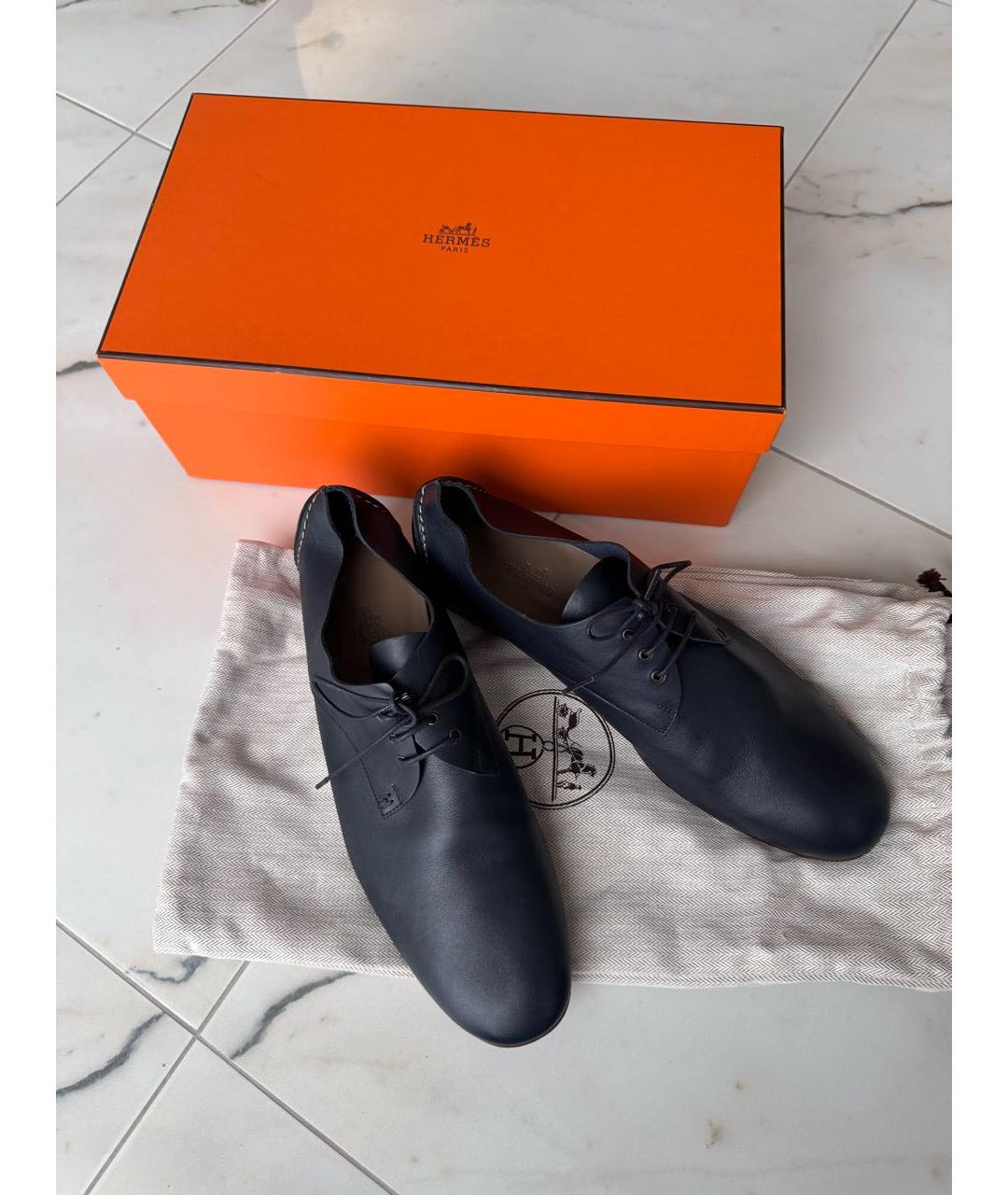 HERMES Темно-синие кожаные туфли, фото 5