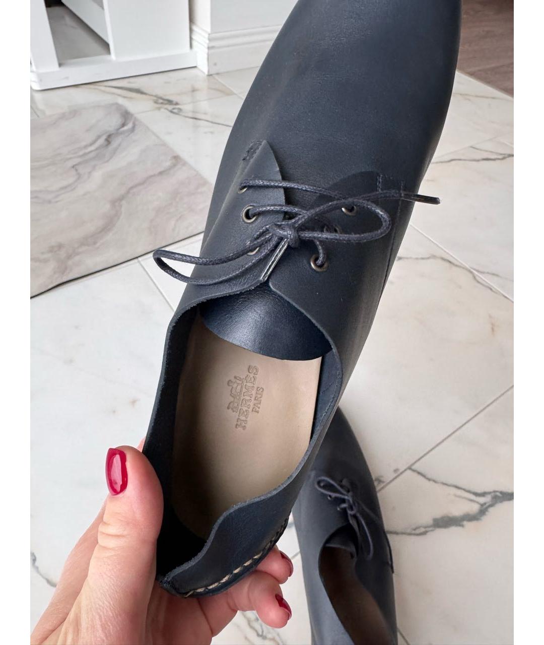 HERMES Темно-синие кожаные туфли, фото 7