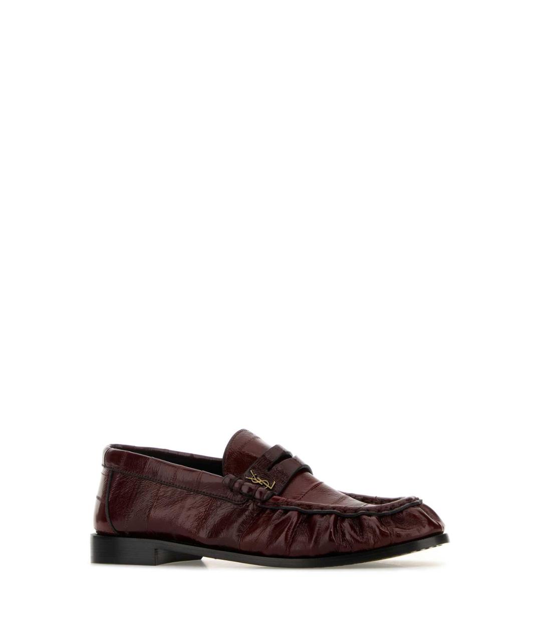 SAINT LAURENT Бордовые кожаные лоферы, фото 2
