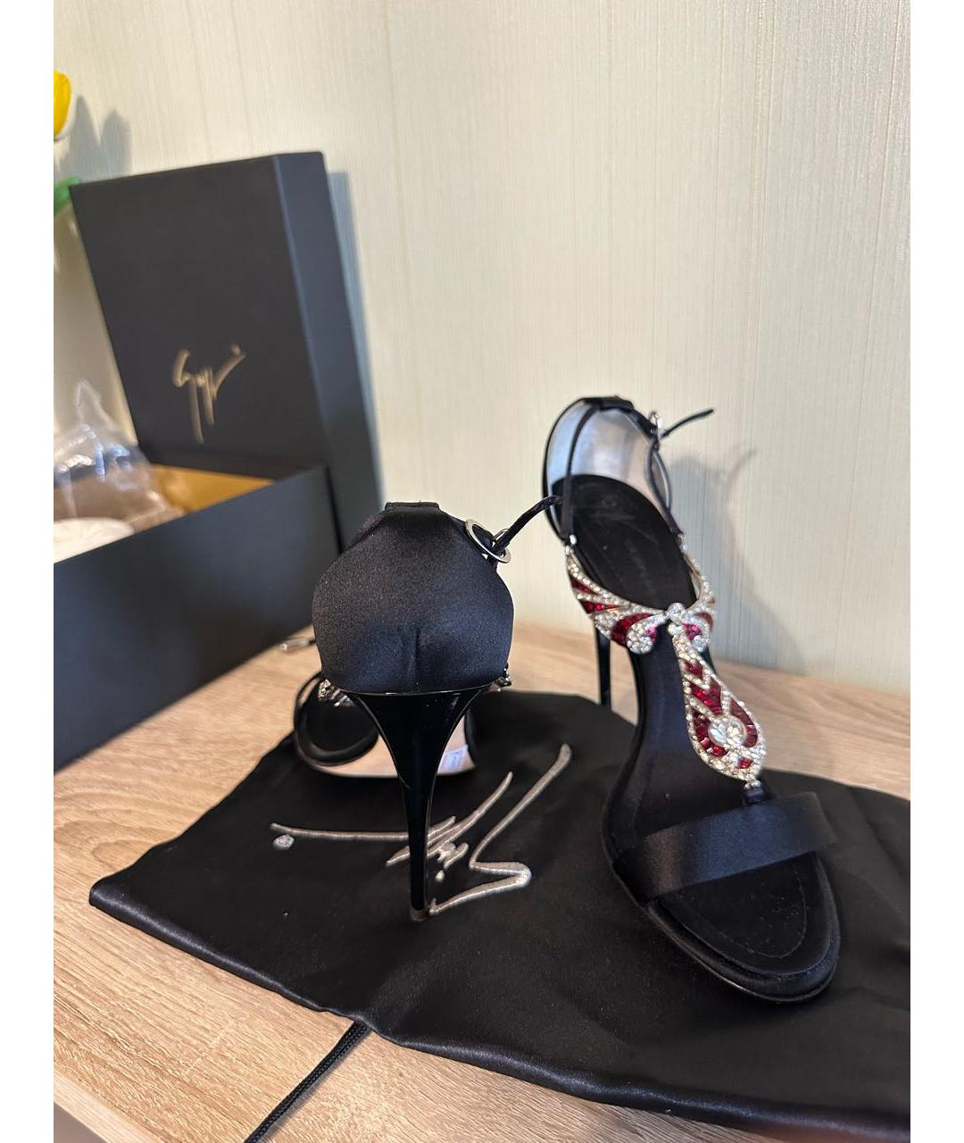 GIUSEPPE ZANOTTI DESIGN Черные текстильные босоножки, фото 4