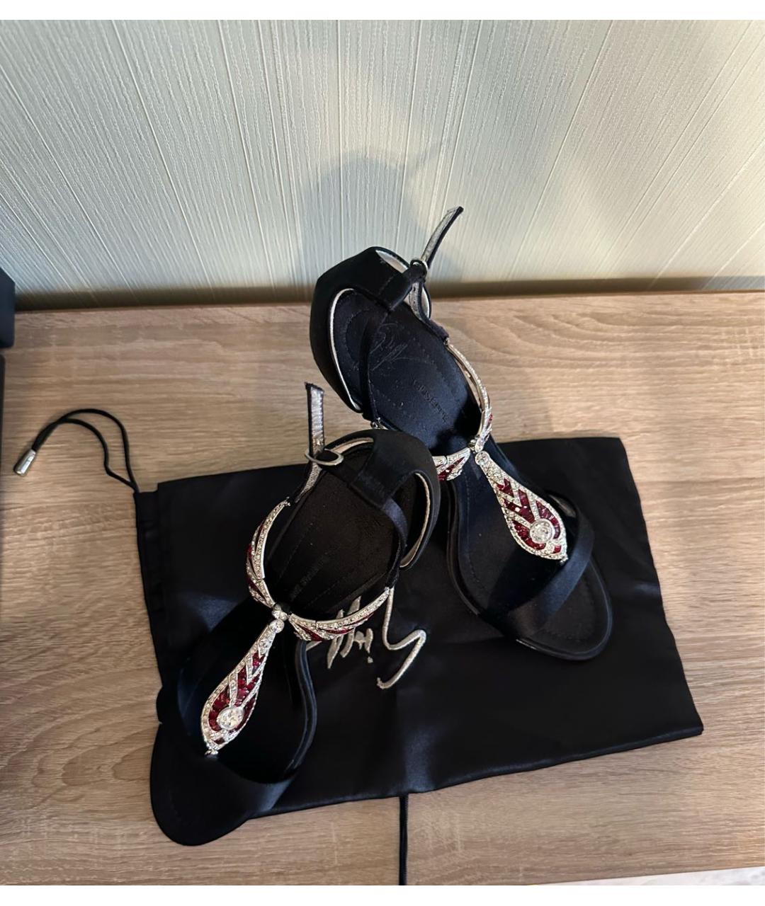 GIUSEPPE ZANOTTI DESIGN Черные текстильные босоножки, фото 3