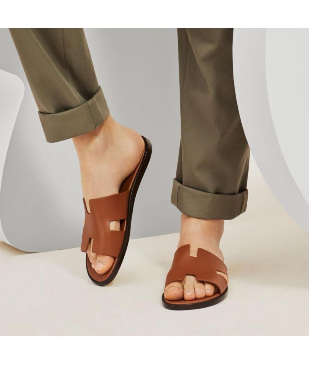 HERMES Коричневые кожаные сандалии, фото 3