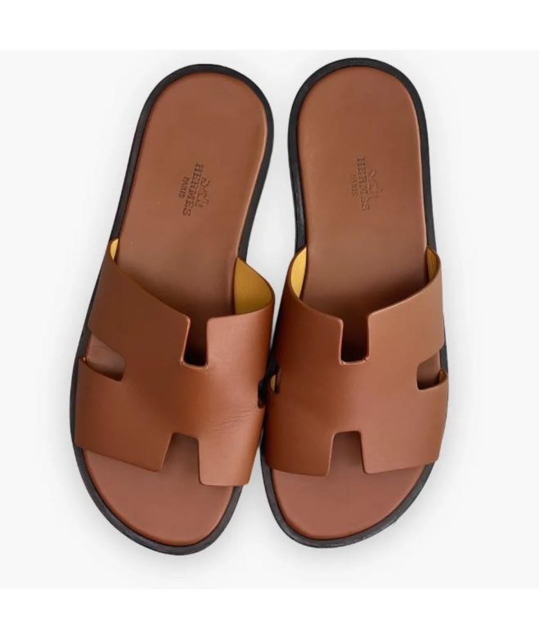 HERMES Коричневые кожаные сандалии, фото 5