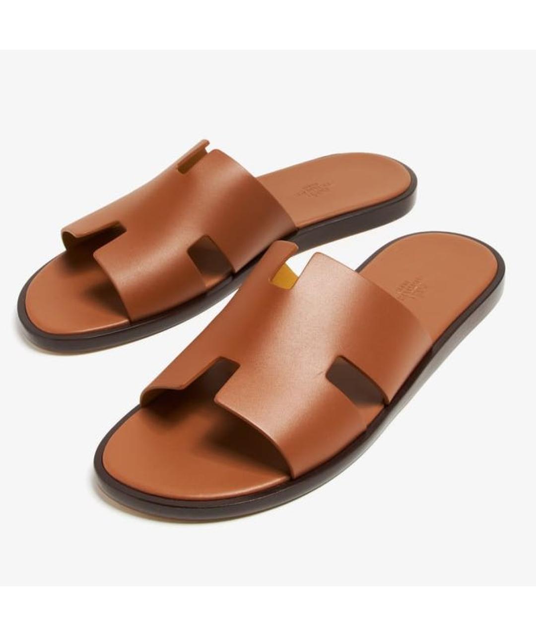 HERMES Коричневые кожаные сандалии, фото 2