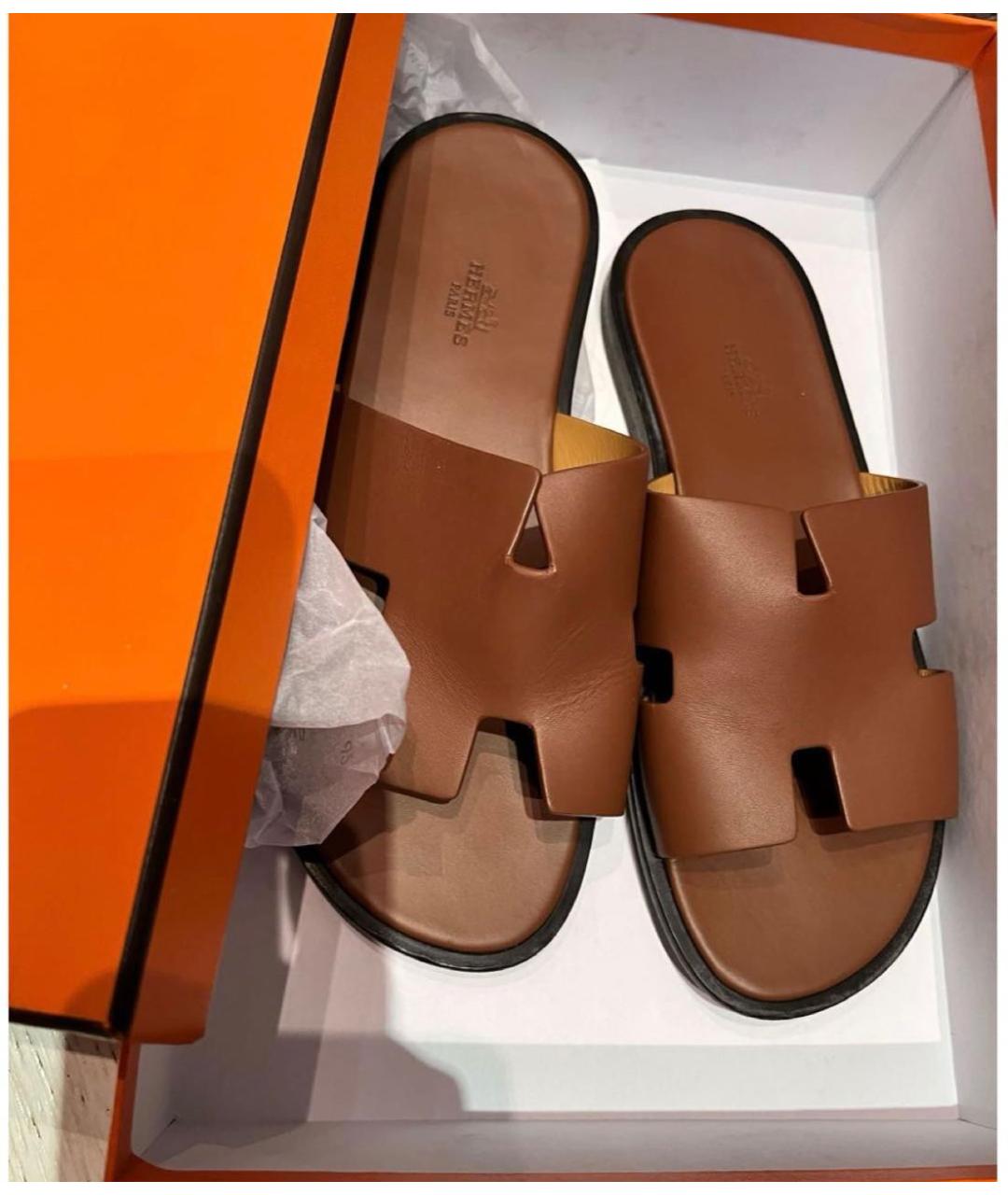 HERMES Коричневые кожаные сандалии, фото 2