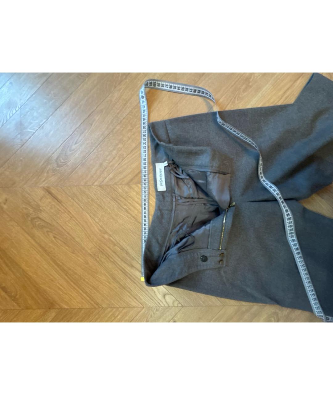 SAINT LAURENT Серые шерстяные прямые брюки, фото 3