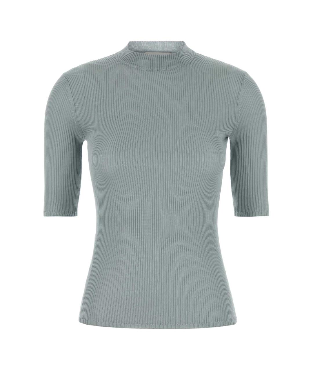 MIU MIU Голубая шелковая футболка, фото 1