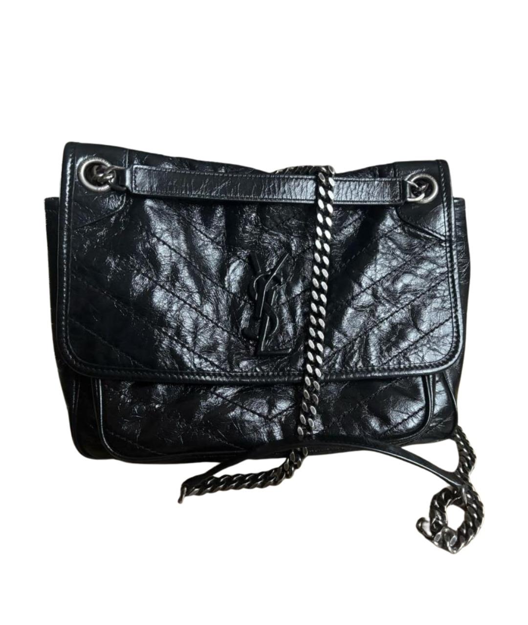 SAINT LAURENT Черная сумка через плечо из лакированной кожи, фото 1