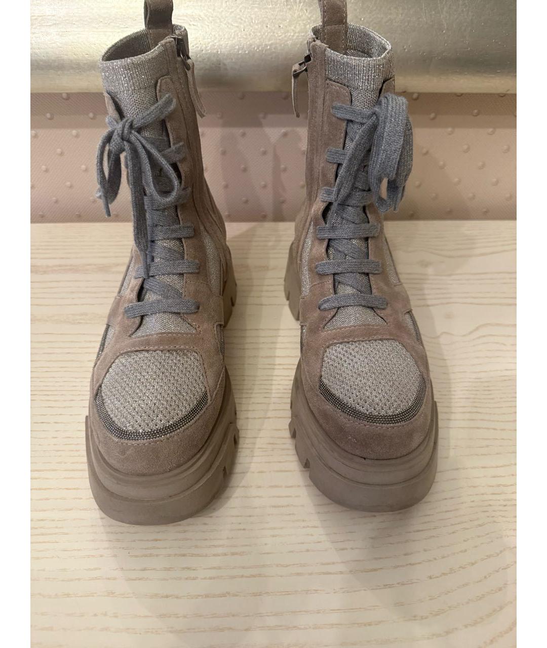 BRUNELLO CUCINELLI Бежевые текстильные ботинки, фото 2