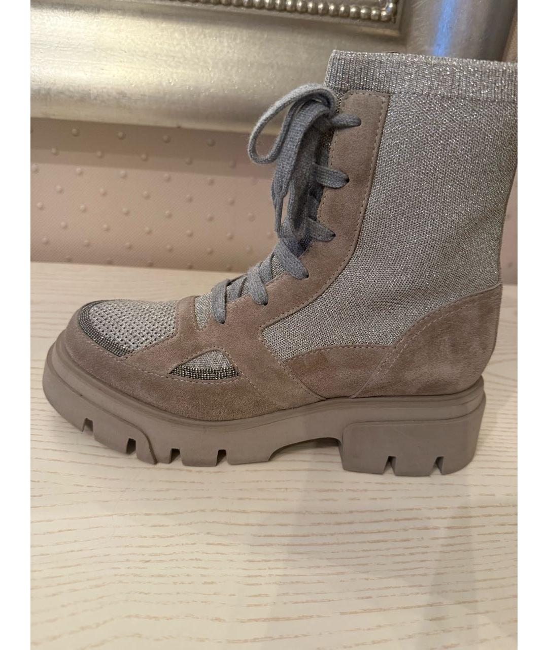 BRUNELLO CUCINELLI Бежевые текстильные ботинки, фото 9
