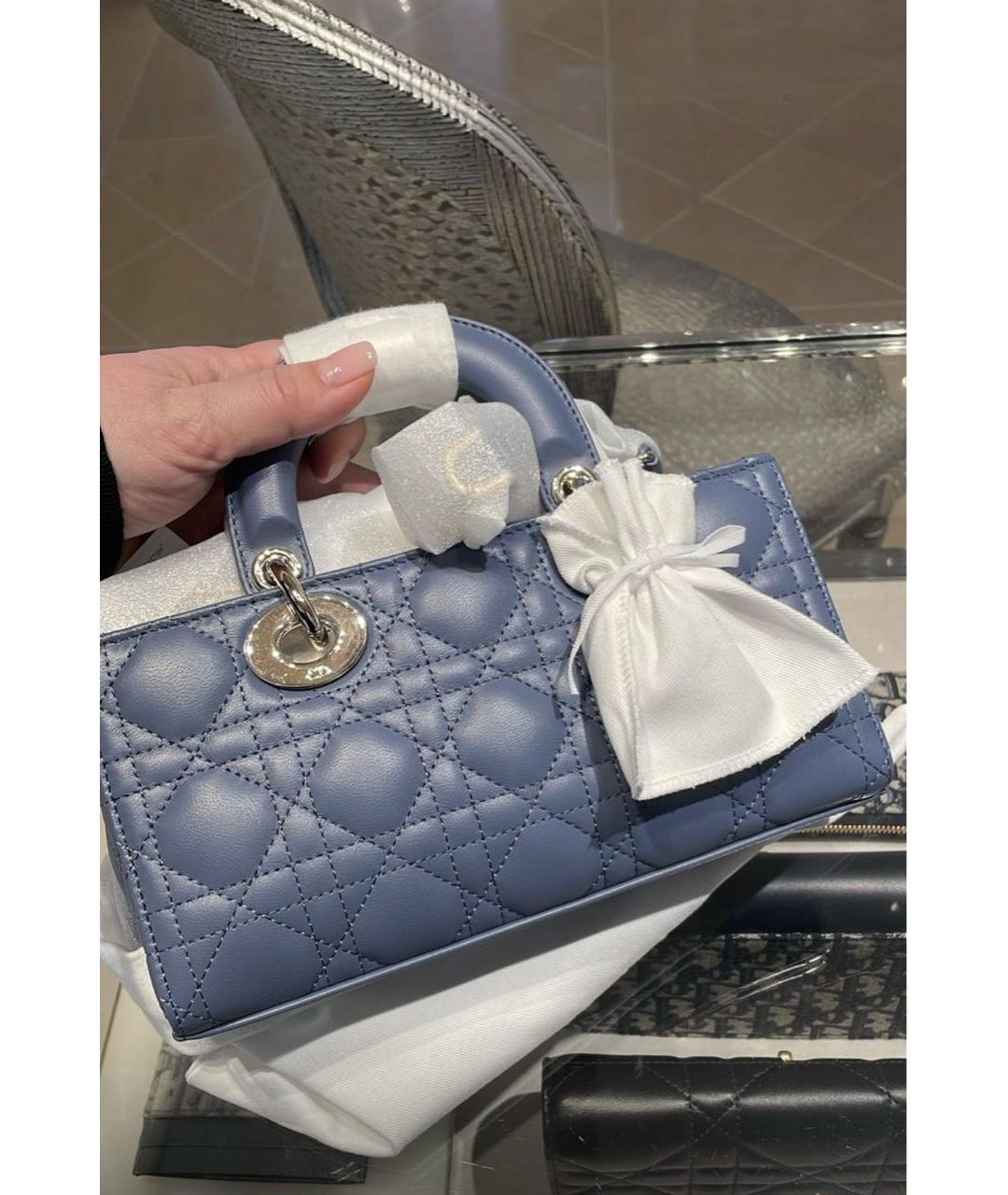 CHRISTIAN DIOR Голубая кожаная сумка с короткими ручками, фото 4