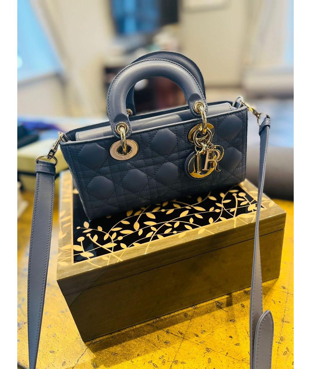 CHRISTIAN DIOR Голубая кожаная сумка с короткими ручками, фото 3