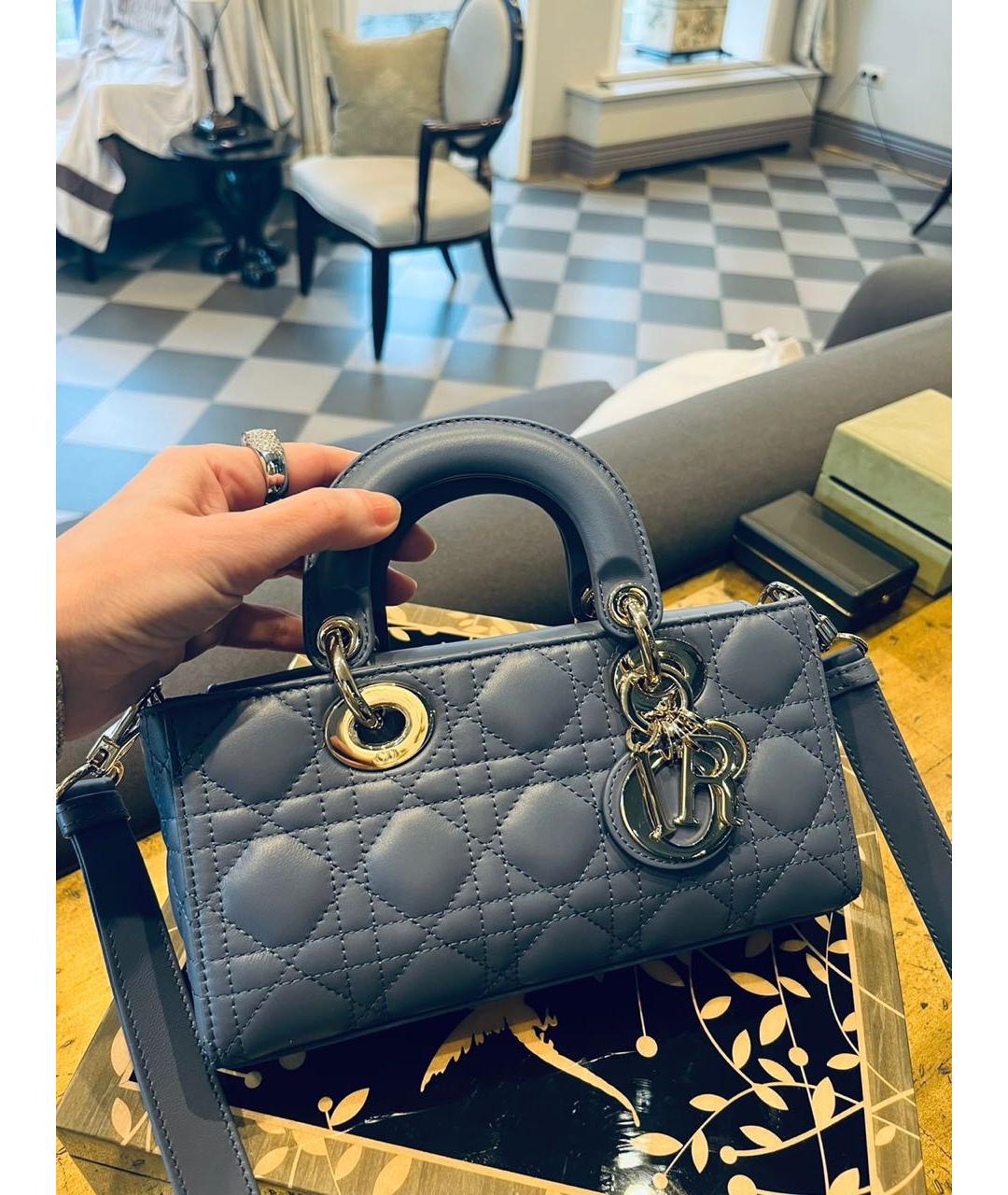 CHRISTIAN DIOR Голубая кожаная сумка с короткими ручками, фото 6