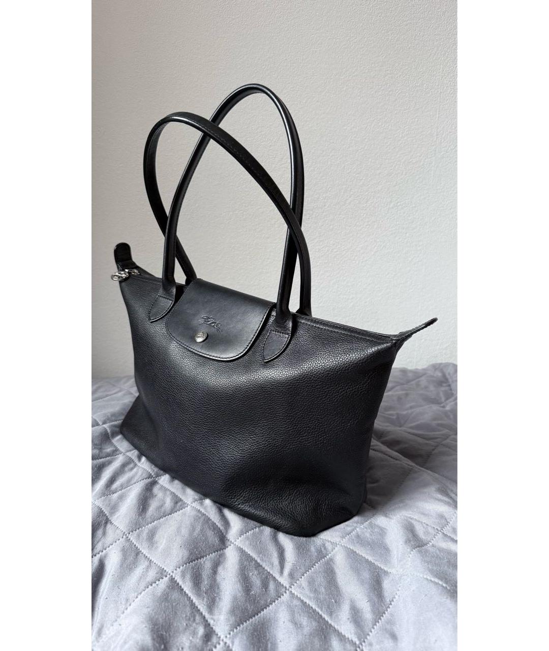 LONGCHAMP Черная кожаная сумка тоут, фото 2