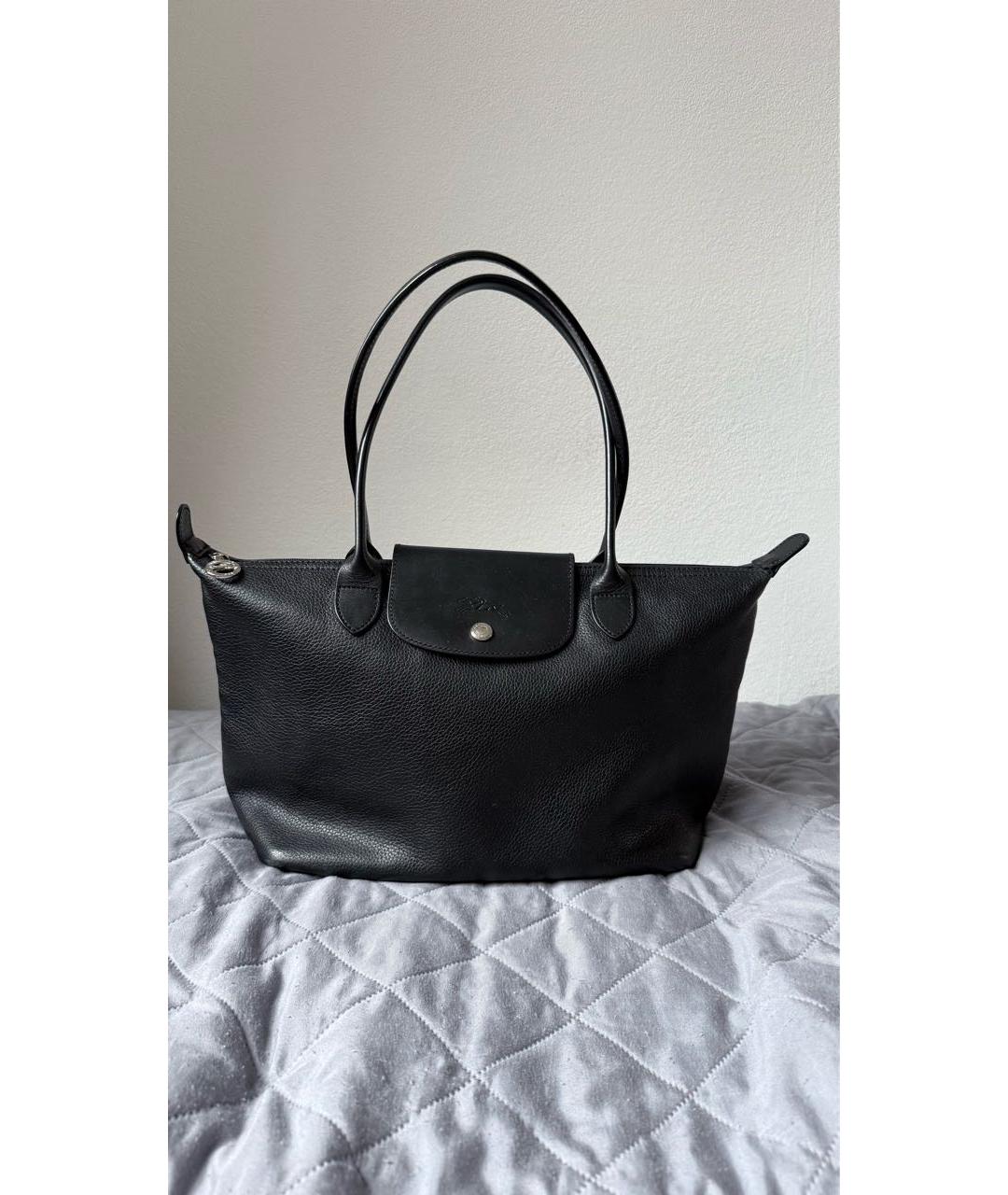 LONGCHAMP Черная кожаная сумка тоут, фото 9