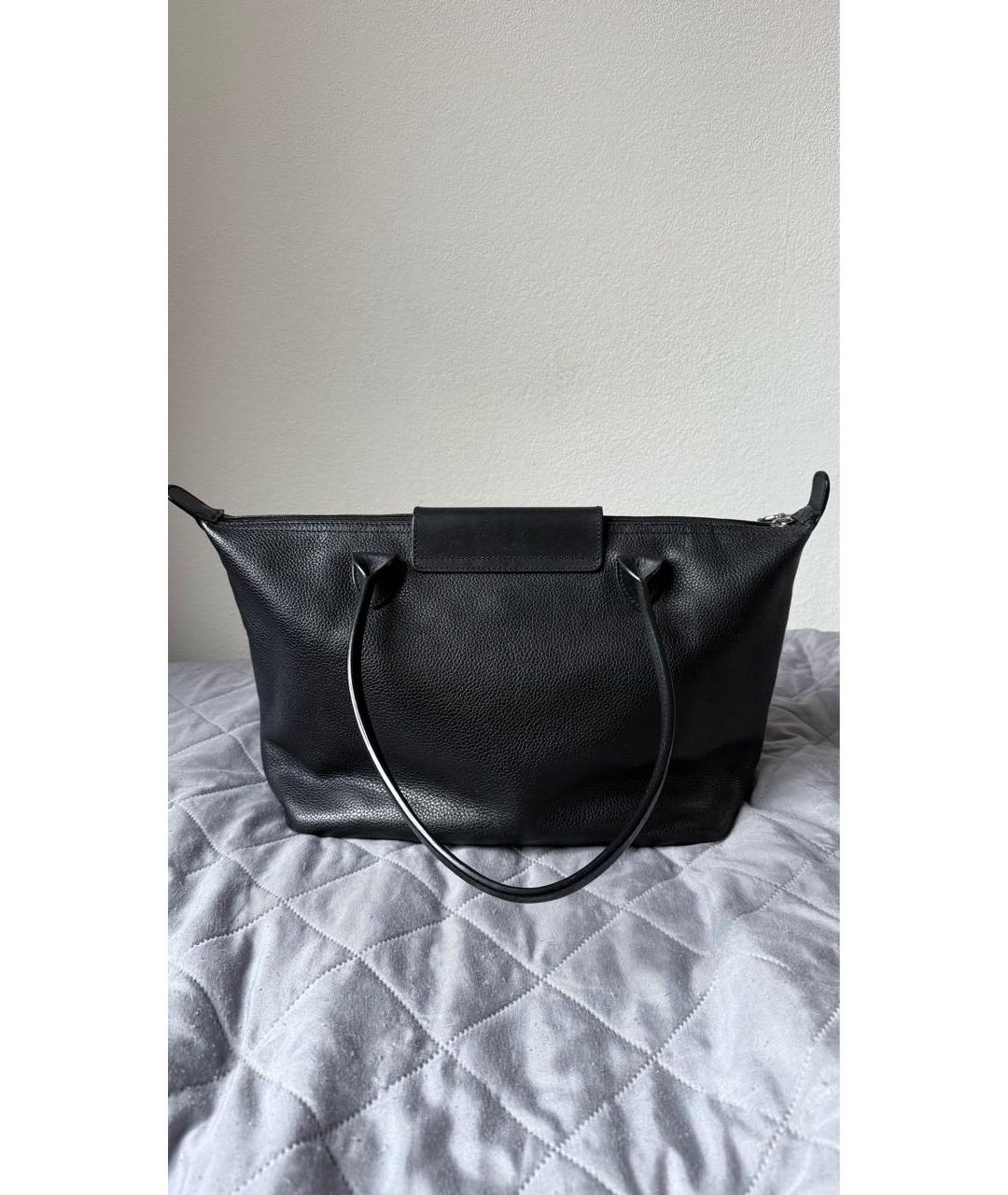 LONGCHAMP Черная кожаная сумка тоут, фото 3