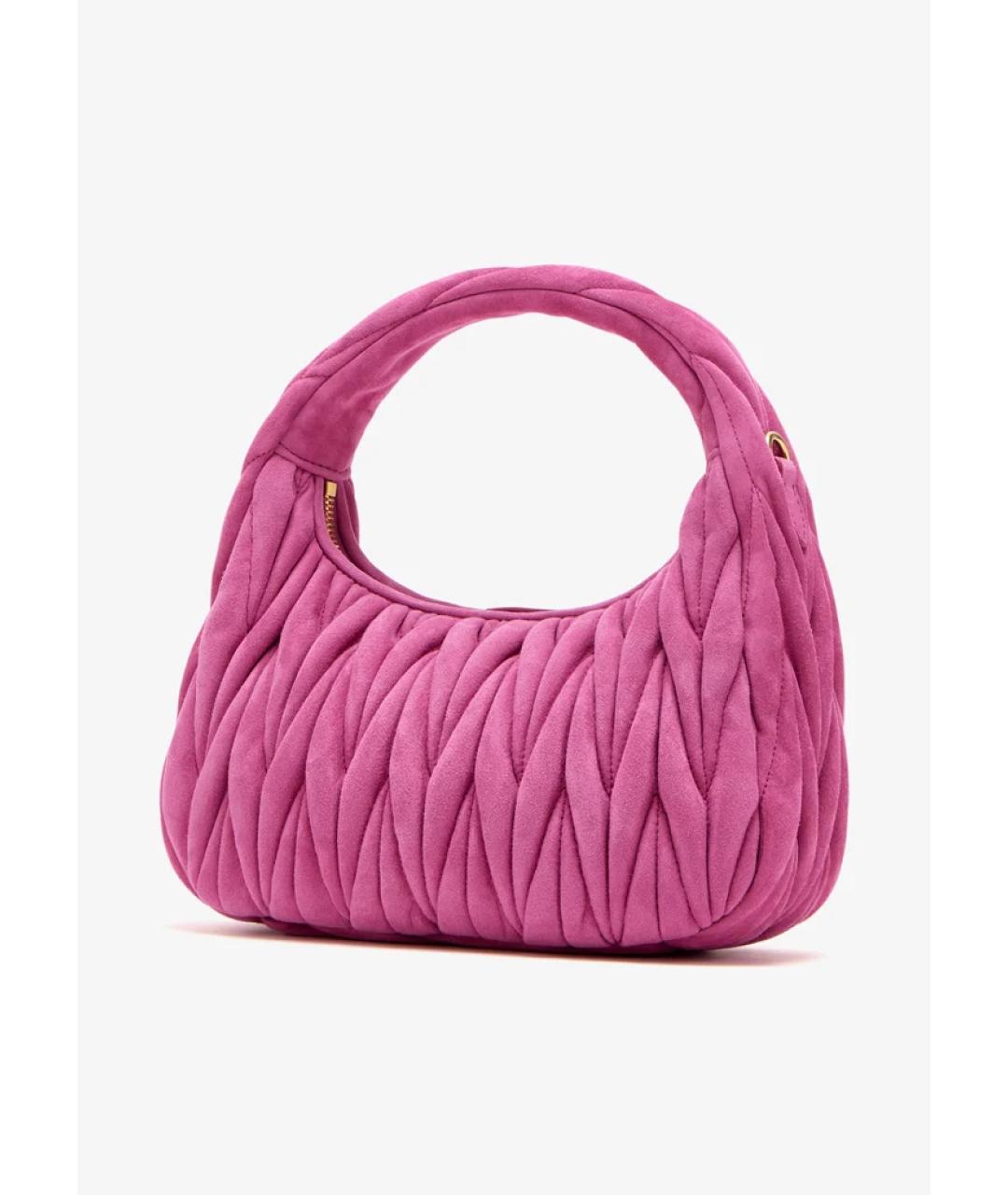 MIU MIU Розовая замшевая сумка с короткими ручками, фото 4