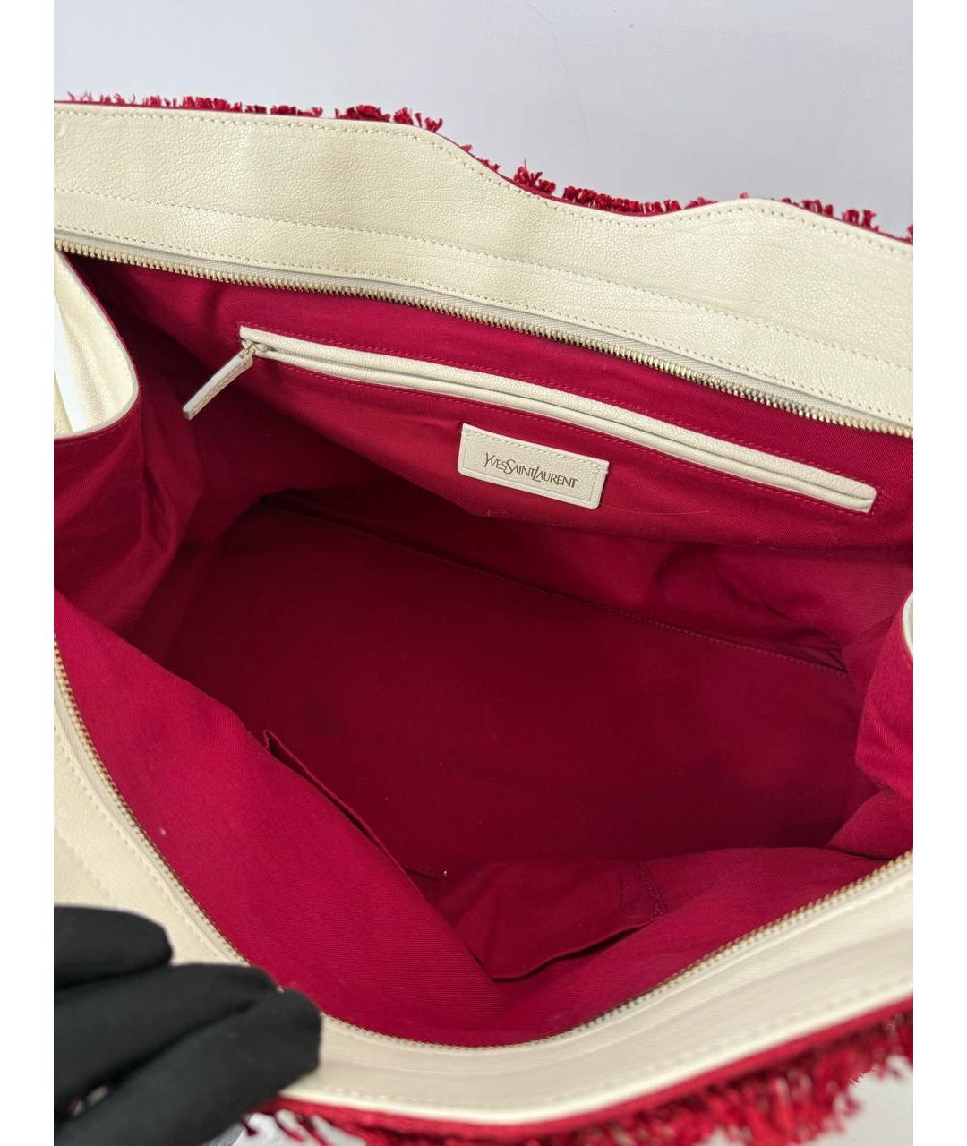 SAINT LAURENT Бордовая кожаная сумка с короткими ручками, фото 4