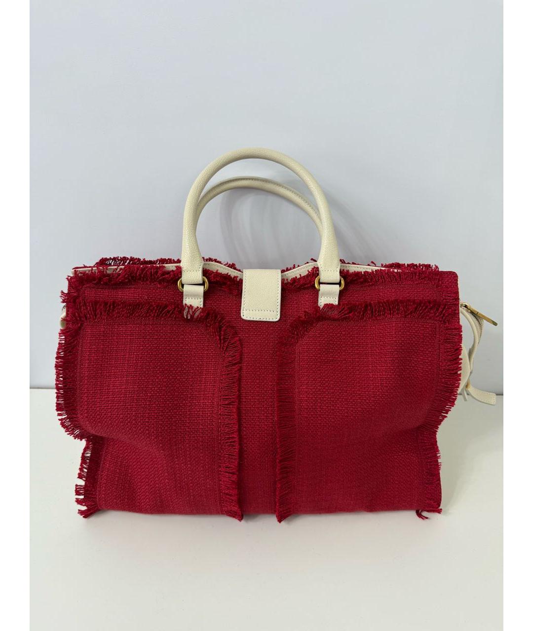 SAINT LAURENT Бордовая кожаная сумка с короткими ручками, фото 2