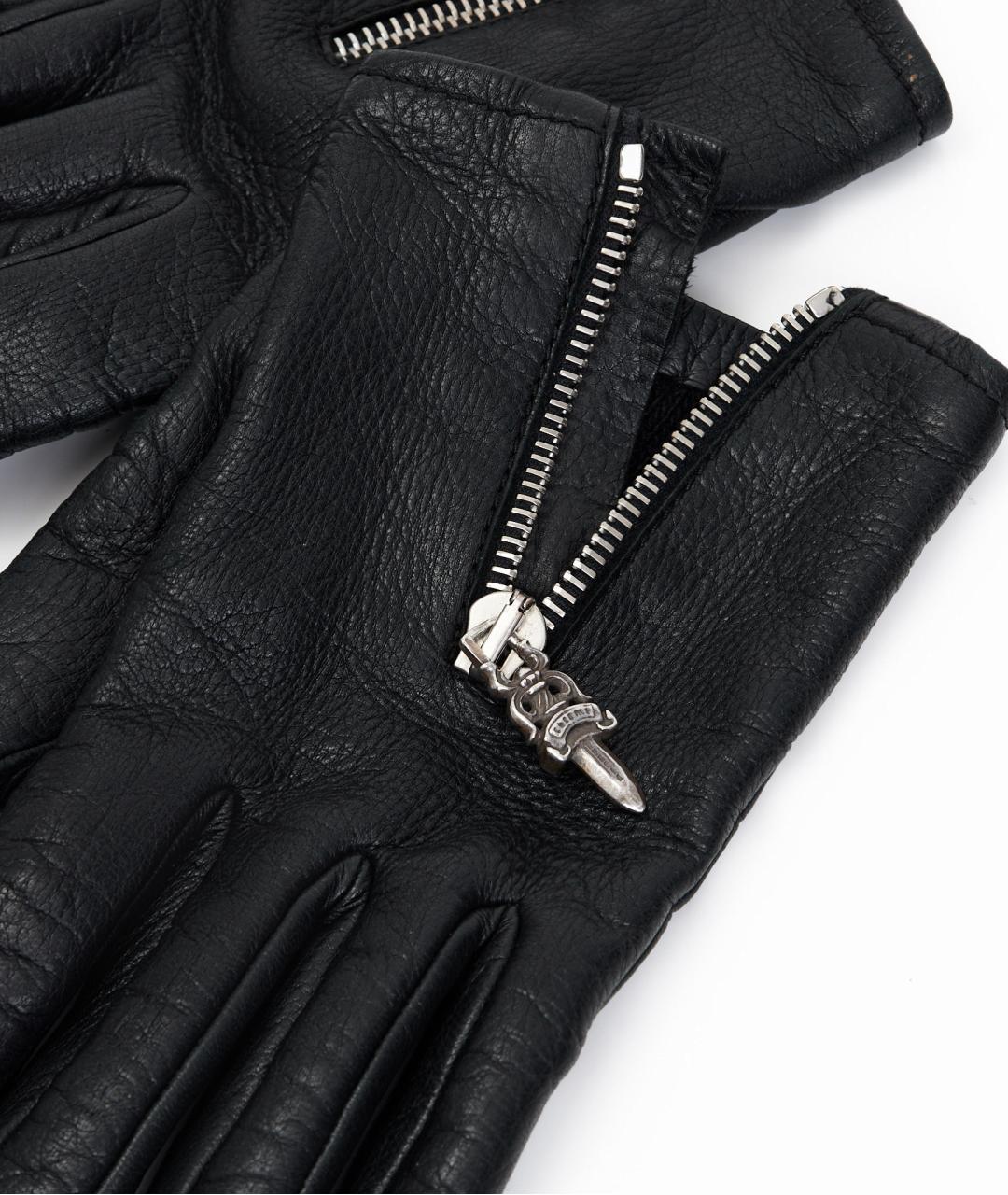 CHROME HEARTS Черные кожаные перчатки, фото 2