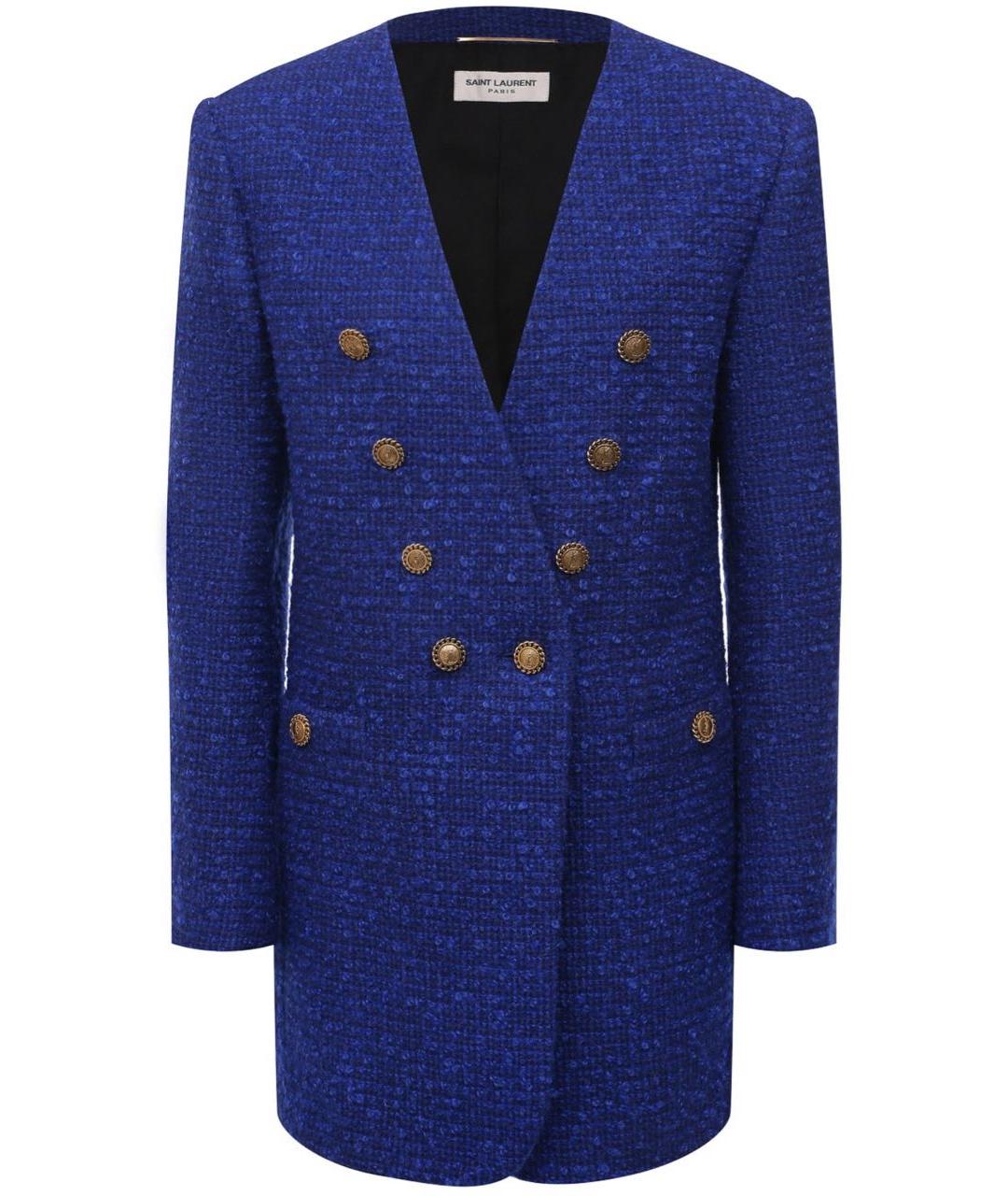 SAINT LAURENT Синий твидовый жакет/пиджак, фото 1