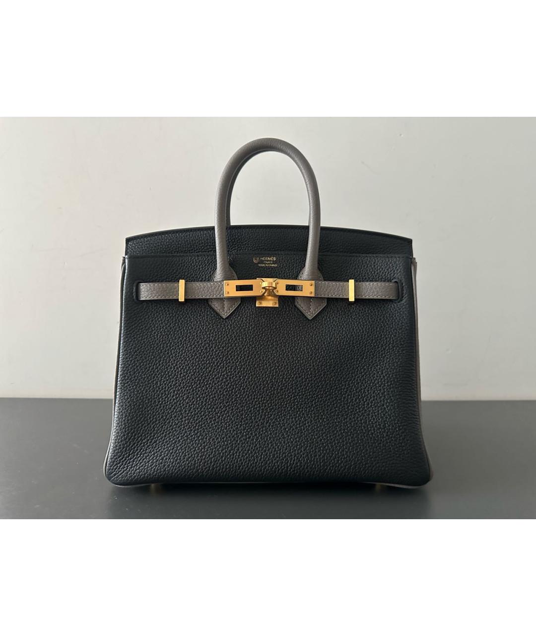 HERMES Антрацитовая кожаная сумка с короткими ручками, фото 9