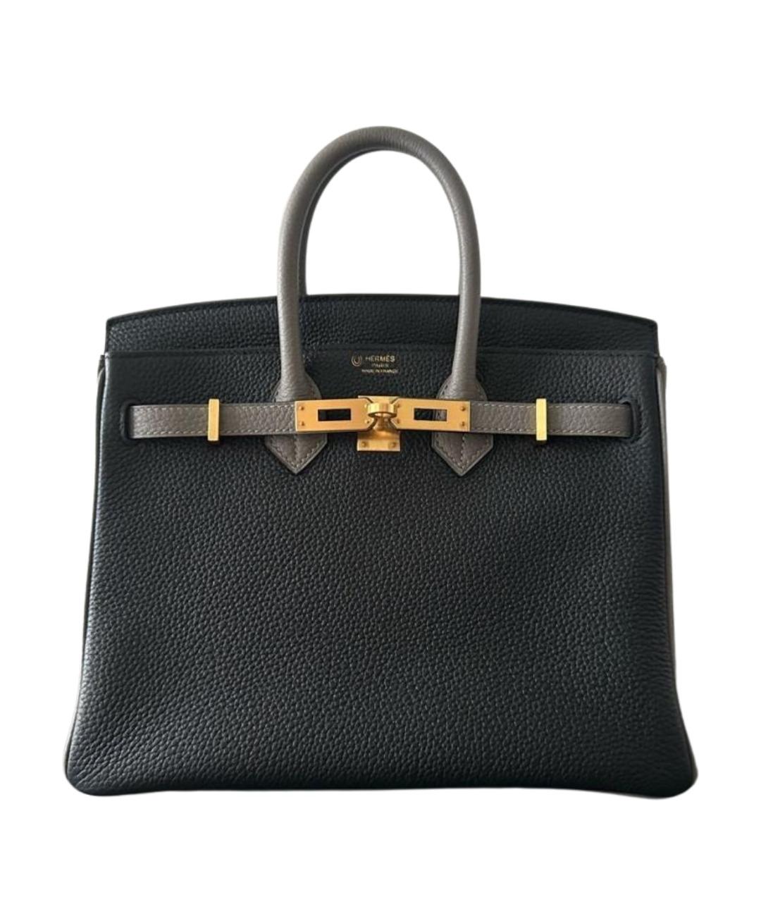 HERMES Антрацитовая кожаная сумка с короткими ручками, фото 1