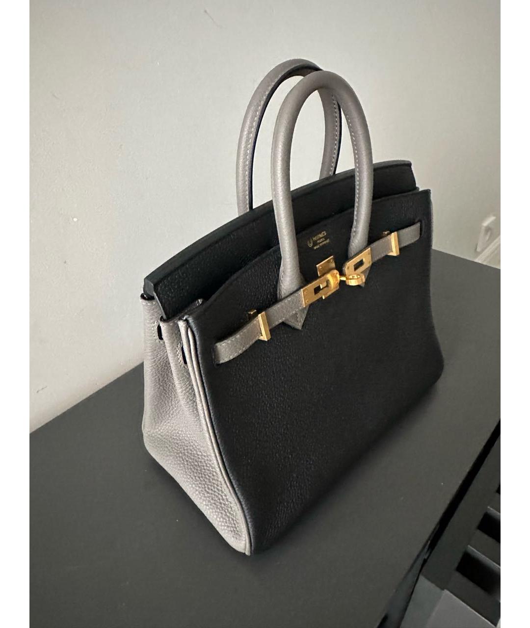 HERMES Антрацитовая кожаная сумка с короткими ручками, фото 2